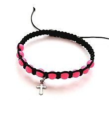 Náramky - Náramok - pletený ruženec s krížikom (ružová) - 16274320_