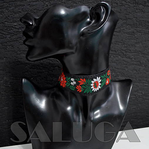 Náhrdelníky - CHOKER náhrdelník - folk - folklórny - čierny - 16276716_