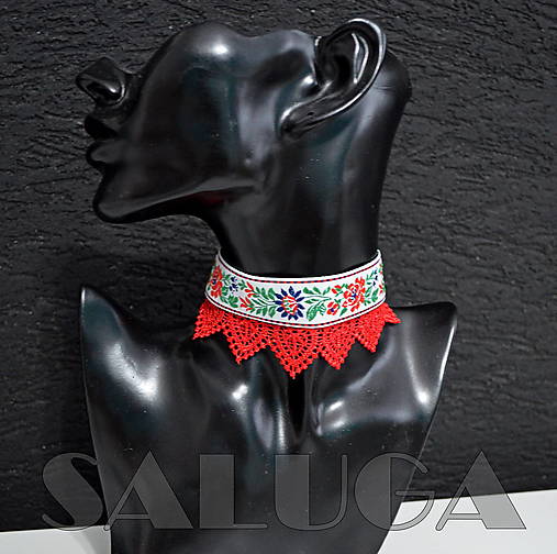 Náhrdelníky - CHOKER - náhrdelník - folklórny - srdcia - červený - 16276717_