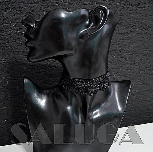 Náhrdelníky - CHOKER náhrdelník - čipkovaný - čierny - krajka - 16276719_