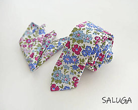 Pánske doplnky - Pánska slim kravata - kvetinová - modrá - cyklamenovná - 16276162_