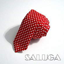 Pánske doplnky - Slim červená bodkovaná kravata - 16276169_