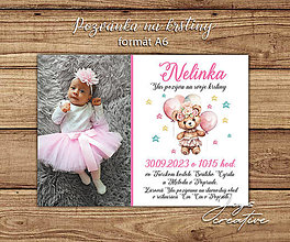 Papiernictvo - Krstinová pozvánka s fotkou a medvedíkom (medvedík s balónmi) - 16274390_