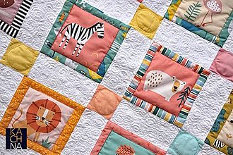 Úžitkový textil - Dětská patchworková deka se zvířátky - 16275569_