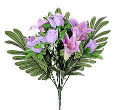 Iný materiál - Dušičky - kytica ľalie a ruže fialová 45cm - dekorácia - 16278584_