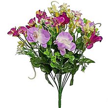 Iný materiál - Dušičky - kytica s orchideami 45cm, fialová- dekorácia - 16278862_