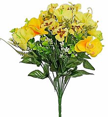 Iný materiál - Dušičky - kytica s orchideami 45cm, žltá- dekorácia - 16278870_