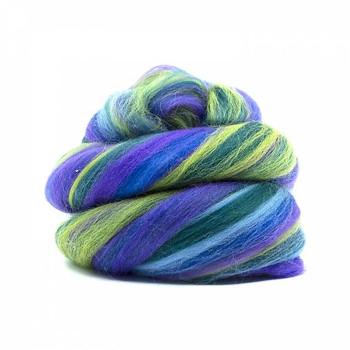 Textil - Vlna na plstenie, 100% merino, 20g, viacfarebná (modro-zeleno-fialovo-modrá) - 16281597_