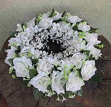 Iný materiál - Dušičky - venček z bielych ruží 45cm - dekorácia - 16281452_