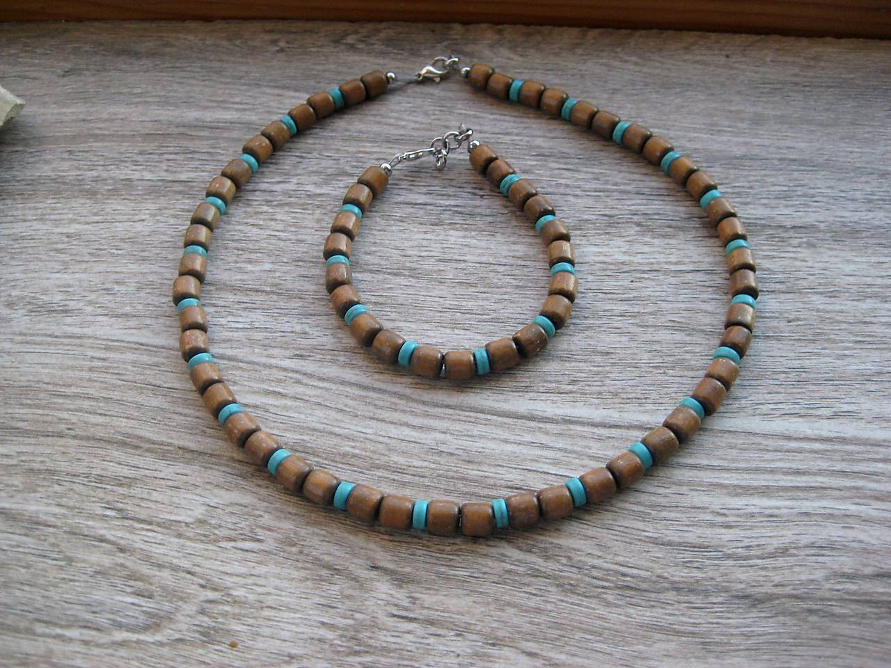 Pánska sada náhrdelník + náramok okolo krku z minerálov - chirurgická oceľ 