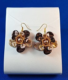 Náušnice - Kvetinové náušnice  (Náušnice v odtieňoch fialovej, zlata a bronzu) - 16281047_