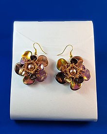 Náušnice - Kvetinové náušnice  (Náušnice v odtieňoch fialovej a bronzu) - 16281103_