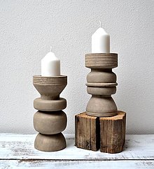 Svietidlá a sviečky - Masívne drevené svietniky - vintage sada - 16280244_
