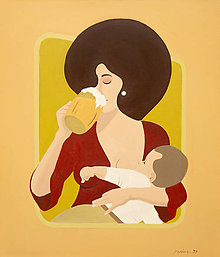 Obrazy - Obraz Madona s dieťaťom a pivom, originál - 16282219_