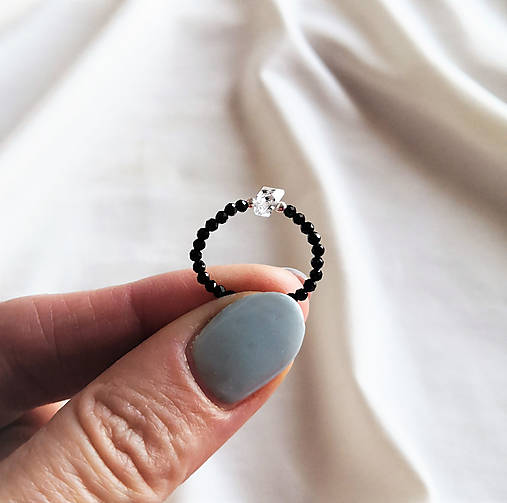 Prstene - Prsteň*čierny turmalín*diamant Herkimer*Ag - 16280928_