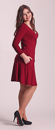 Šaty - Zvonové zavinovací šaty vínově červené - 16283160_