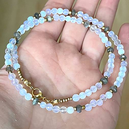 Luxury Opalite Labradorite Necklace Stainless Steel / Náhrdelník opalit, labradorit, oceľ E006