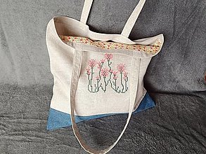Kabelky - Ľanová taška s broskyňovými kvetinkami - 16284061_