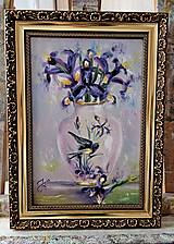 Obrazy - Obraz "Irisy v čínskom porceláne" - olejomaľba, plátno, 20x30 cm - 16285188_