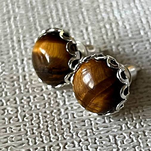 Tiger Eye Stud Earrings / Napichovacie náušnice s tigrím okom E007