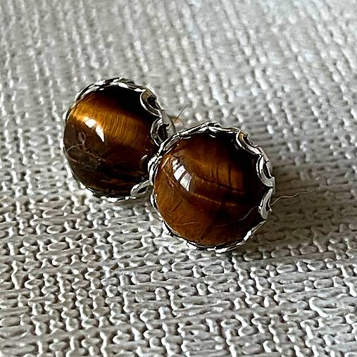 Tiger Eye Stud Earrings / Napichovacie náušnice s tigrím okom E007