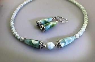 Sady šperkov - zelenkavý "larimar" náhrdelník a náušnice - 16288546_