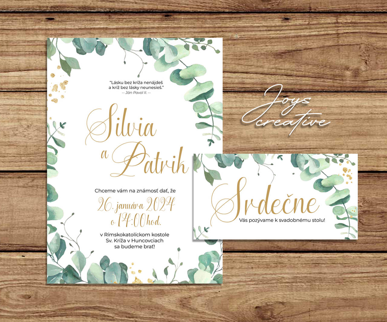 Svadobné oznámenie v štýle "Greenery" Eukalyptus Green 6