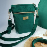 Kabelky - Baxie EMERALD velvet crossbody kabelka, zelená zamatová kabelka na plece - 16288944_