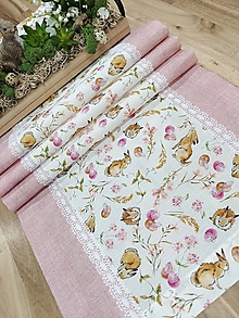 Úžitkový textil - Štola - kraslice a zajačikovia v kombinácii s ružovou - 16288656_