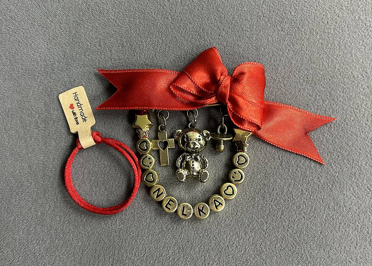 Set proti urieknutiu pre bábätko - mašlička na kočík/vajíčko + náramok