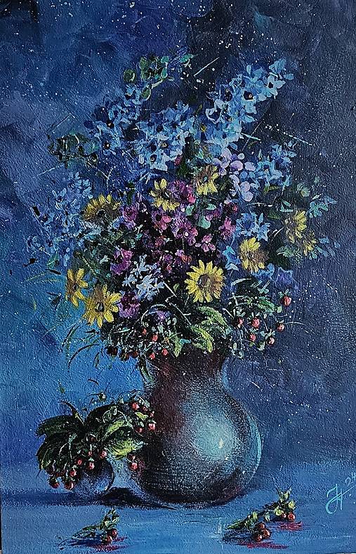 Obrazy - Obraz "Večerná kytica lúčnych kvetov"- rozmer 33x49,5cm. - 16291146_