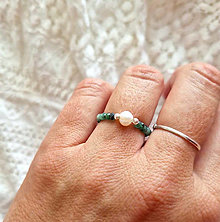 Prstene - Prsteň*smaragd*brúsený*perla*tenký*Ag - 16291073_
