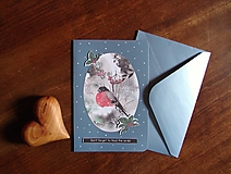 otváracia pohľadnica + obálka: vtáčik v zime