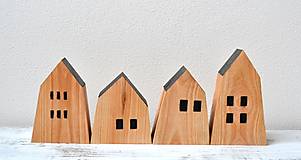 Dekorácie - Drevené domčeky s čiernou strechou-sada 4 kusy - 16292767_