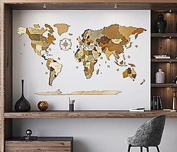 Dekorácie - 3D drevená puzzle mapa sveta (130x70cm - Pestrofarebná) - 16293785_