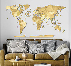 Dekorácie - 3D drevená puzzle mapa sveta (130x70cm - Žltá) - 16293789_