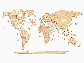 Dekorácie - 3D drevená puzzle mapa sveta (200x110cm - Béžová) - 16293798_