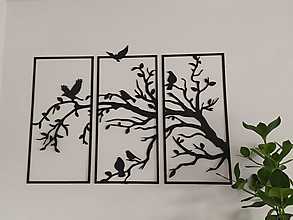 Dekorácie - 2D Drevený obraz Vtáčiky na strome - 16297827_
