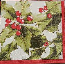 Papier - Servítka - vianočná, jarabina, zelená, biela - 16297524_