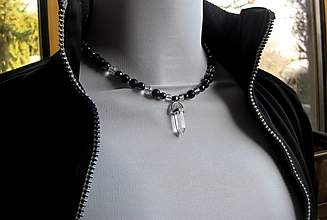 Pánske šperky - Pánsky náhrdelník z minerálov - chirurgická oceľ (s krištáľom, onyxom, hematitom, č. 3843) - 16296926_