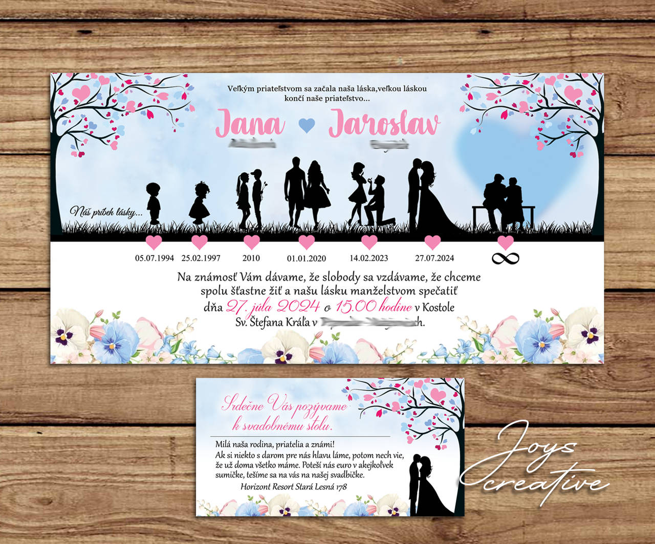 Svadobné oznámenie príbeh lásky, časová os (Pastelové)