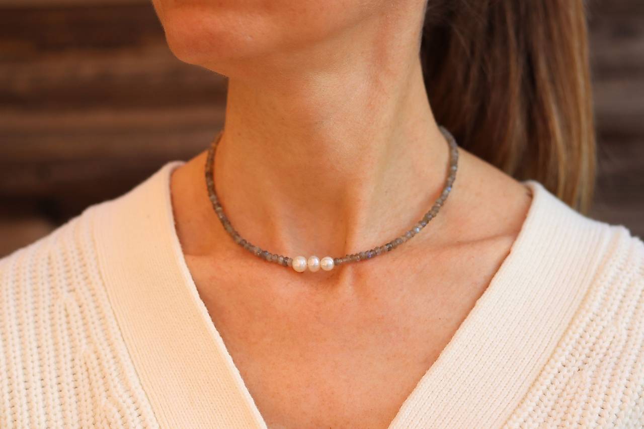 Choker labradorit a riečne perly