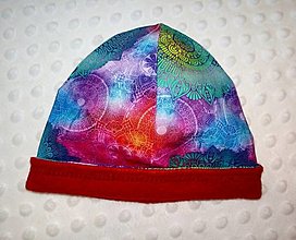 Detské čiapky - Homeleska - detská zateplená čiapka (veľkosť 2) (Pestrofarebná, červené vnútro) - 16300648_
