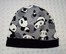 Detské čiapky - Homeleska - detská zateplená čiapka (veľkosť 4) (Panda sivá, vnetro čierna) - 16300976_