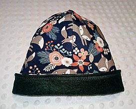Detské čiapky - Homeleska - detská zateplená čiapka (veľkosť 4) (Líštičková tmavá tyrkysová, vnútro tmavozelené) - 16300985_
