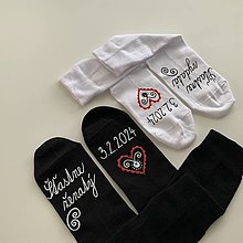Ponožky, pančuchy, obuv - Maľované ponožky pre novomanželov / k výročiu svadby (biele+čierne) - 16299098_