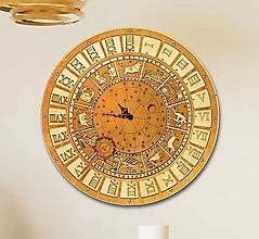 Dekorácie - Drevené nástenné hodiny – Horoskop (37cm priemer - Oranžová) - 16300328_