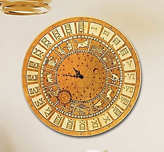 Dekorácie - Drevené nástenné hodiny – Horoskop (48cm priemer - Oranžová) - 16300363_