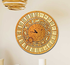Dekorácie - Drevené nástenné hodiny – Horoskop (70cm priemer - Oranžová) - 16300379_