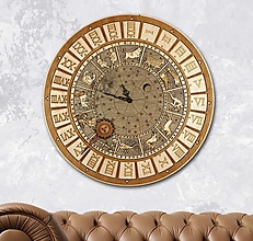 Dekorácie - Drevené nástenné hodiny – Horoskop (70cm priemer - Hnedá) - 16300382_